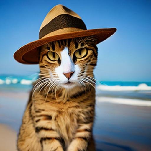 Cat in a Panama Hat at the Beach